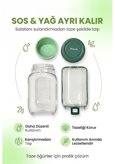 Kt610 Sızdırmaz Salata Kabı 900 Ml Sos Bölmeli Yan Açılır Taşınabilir Saklama Kabı Şeffaf