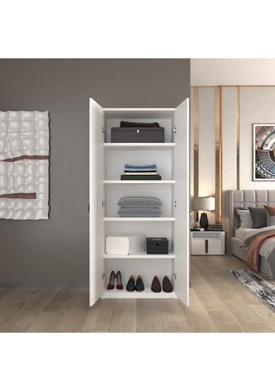 2 Kapaklı 5 Katlı Çok Amaçlı / Elbise Dolabı / Saklama Dolabı Beyaz