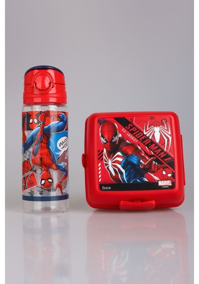 "dekomus Cep Defteri Hediyeli" Lisanslı Spıderman 500 Ml Trıtan Matara Ve 2 Katlı Beslenme Kutusu / Lunch Box Seti Altın