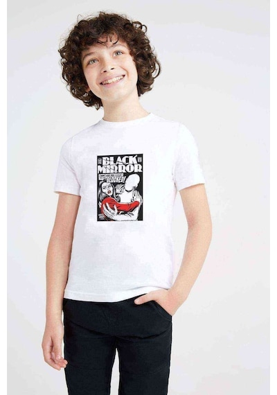 Tshirthane Black Mirror Blocked Baskılı Unisex Çocuk Beyaz T-Shirt