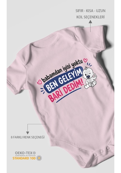 Morivokids Babaya Özel Kısa Kollu Bebek Body %100 Pamuk Zbn163-kk Bebe Pembe