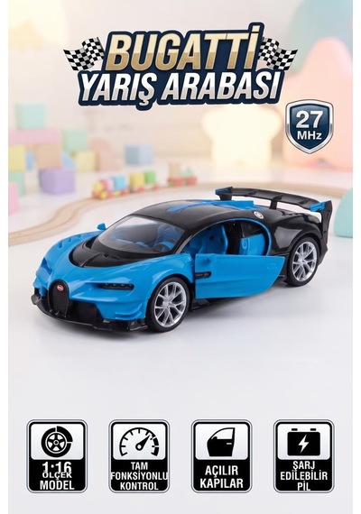 Lamborgini 1:16 Ölçekli Kumandalı Şarjlı 6 Fonksiyon Açılır Kapı Hızlı Oyuncak Yarış Arabası Mavi