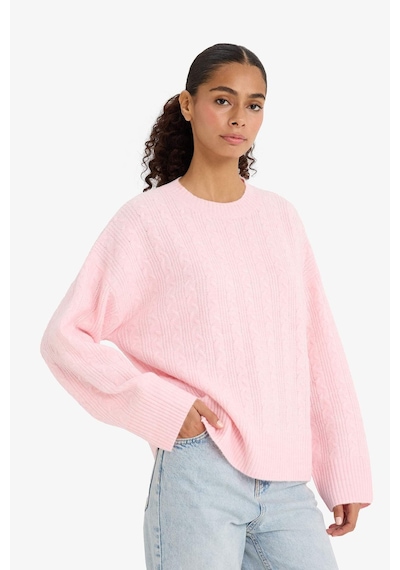 Defacto Oversize Geniş Kalıp Bisiklet Yaka Triko Kazak F3894ax25wnpn344 Pembe