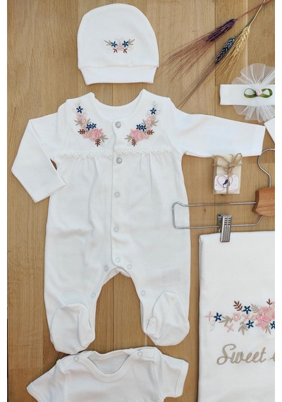Sitilin Kız Bebek Natural Lüx Organik Hastane Çıkışı Seti Bej
