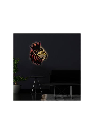Led Işıklı Yan Portre Aslan Figürlü Tablo Duvar Dekorlu Gece Lambası Kırmızı - 737713025 Kırmızı