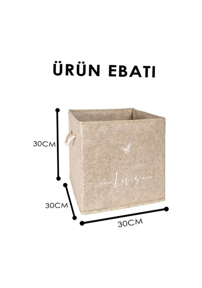 Alas Keçe Raf Düzenleyici Sepet Katlanabilir Saklama Kutusu Baskılı Çok Amaçlı Kutu 30*30*30 Bej