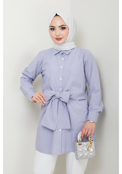 Nevayla Moda Çizgili Poplin Bağlamalı Gömlek - Lacivert / Ü103 Lacivert