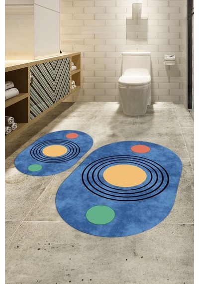 Buççin Online Mağaza Dijital Baskılı Kaymaz Taban Yıkanabilir Oval Banyo Takımı Klozet Takımı, N-o-klozet-49-mavi, Polyes Çok Renkli