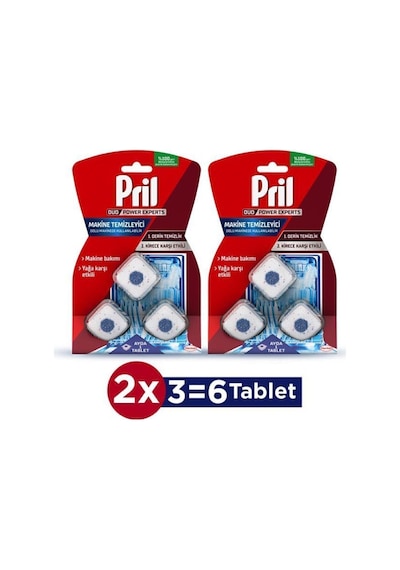 Pril Çift Etkili Bulaşık Makinesi Temizleyici 3'lü Tablet x 2