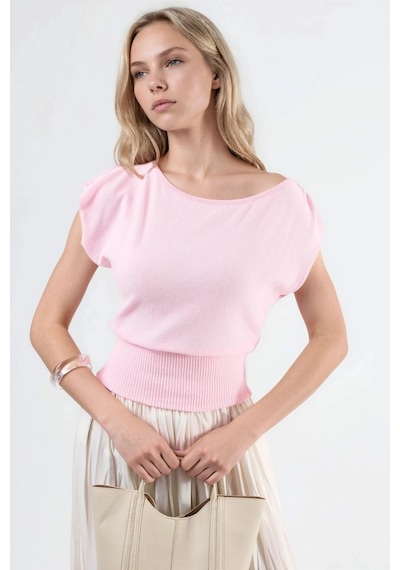 Hiccup Busem Kayık Yaka Fitilli Bluz Toz Pembe