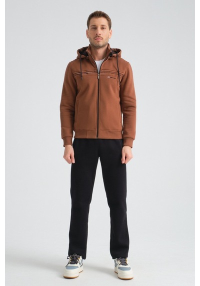 Shooter Sportswear Shooter Erkek Premium Kışlık Eşofman Takımı Regular Kapüşonlu Kahverengi