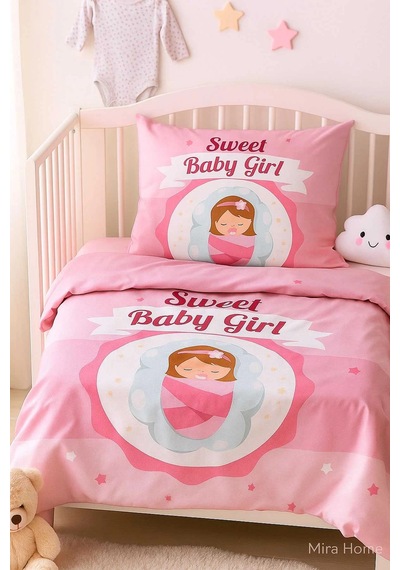 Yenidoğan Kız Bebek Nevresim Takımı %100 Pamuklu Sweet Baby Girl Çok Renkli