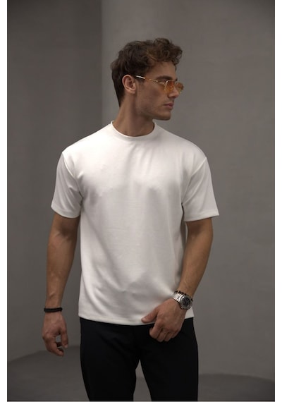 Bürke Beyaz Renk Standart Kalıp Basic Bisiklet Yaka T-shirt