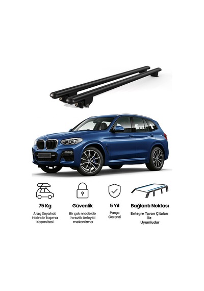 Kanca Bmw X3 2018 Ve Sonrası Uyumlu Siyah Kilitli Ara Atkı 120cm Port Bagaj Tavan Barı