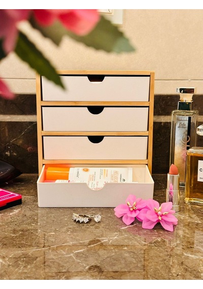 Makri Home Bambu 4 Çekmeceli Düzenleyici, 9 X 18 X 19 Cm Beyaz