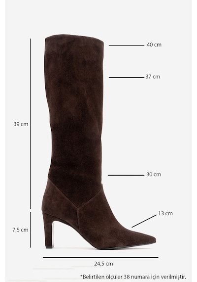 Luvishoes Merla Kahverengi Süet Hakiki Deri Kadın Topuklu Çizme Kahverengi