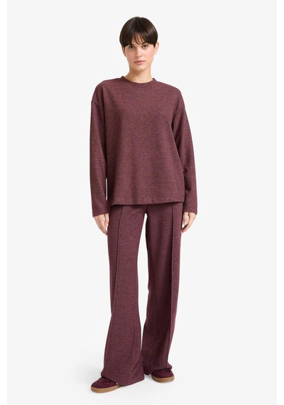 Defacto Relax Fit Bisiklet Yaka Sweatshirt F1013ax25aubr93 Bordo