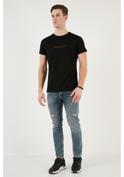 Buratti Pamuklu Slim Fit Bisiklet Yaka Yazılı Erkek T Shirt 541Enjoy Siyah