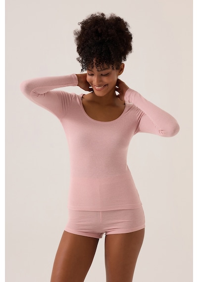 Los Ojos X Ece Pembe Modal Kumaşlı Uzun Kollu Şortlu Pijama Takımı Ribbed Pj Pembe Pembe