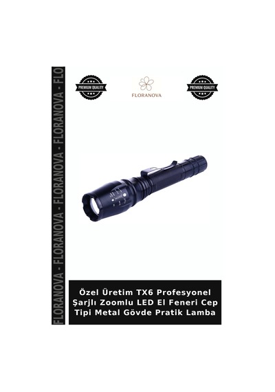 Özel Üretim Tx6 Profesyonel Şarjlı Zoomlu Led El Feneri Cep Tipi Metal Gövde Pratik Lamba Beyaz
