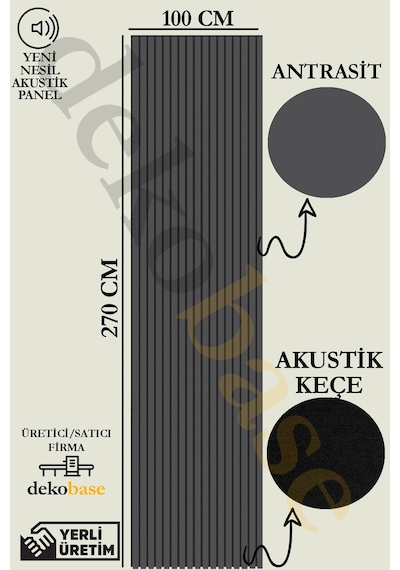 Antrasit 100x270 Cm Yeni Nesil Akustk Ahşap Duvar Paneli