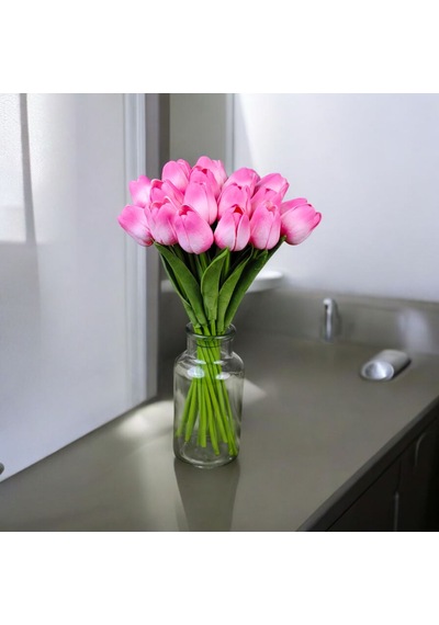 Yapay Çiçek Islak Lale Pembe Renkli 10 'lu Premium Pembe