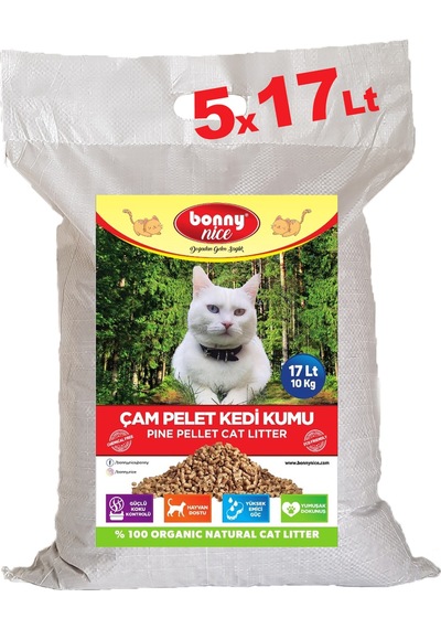 Bonny Nice Doğal Pellet Çam Peleti Kalın Kedi Kumu 5 x 17 L