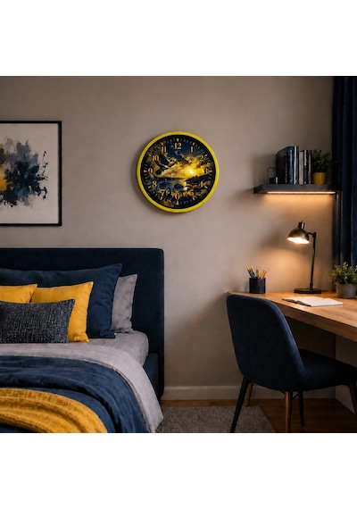 Büro Ev Ofis Dekoru İçin 36cm Sarı Asil Kanatlar Duvar Saati Diğer