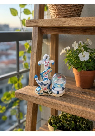 Deniz Temalı Çapa Kar Küresi Dekoratif Biblo Küçük Ebat Masaüstü Hediyelik
