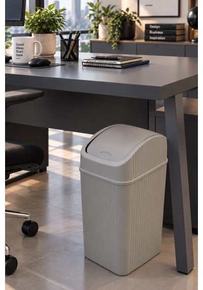 20 Litre Pratik Kapaklı Mutfak Çöp Kovası Büyük Boy Banyo Çöp Kovası Gri