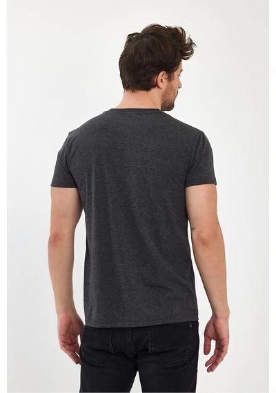 Erkek Compact Penye V Yaka T-shirt Antrasit