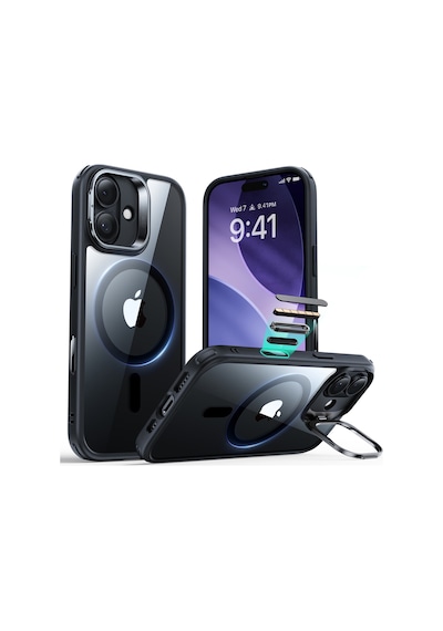 Esr Apple Uyumlu iPhone 17 Classic Hybrid Magsafe Standlı Kılıf - Kamera Kontrol Buton - Şeffaf Siyah Çok Renkli