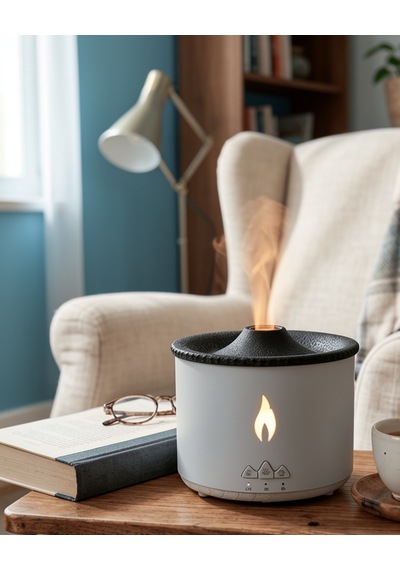 Aroma Difüzörü Ultrasonik Hava Nemlendirici Led Alev Efektli Gece Lambalı