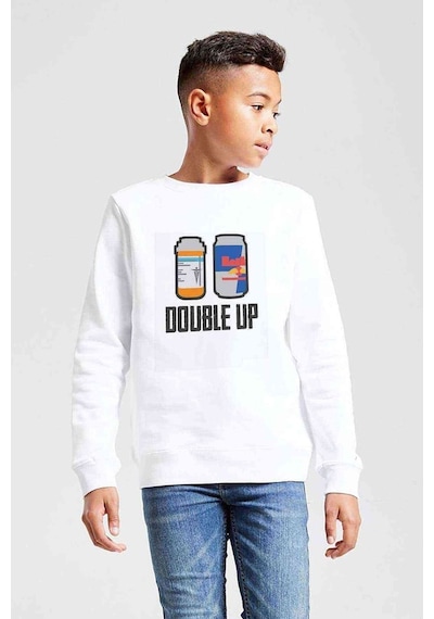 Tshirthane Double Up Baskılı Unisex Çocuk Beyaz Sweatshirt Beyaz