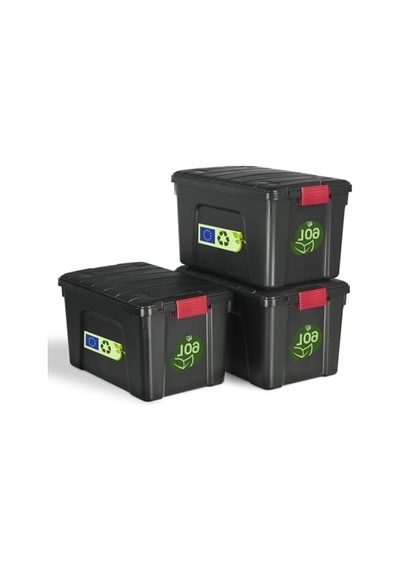 Kapaklı Büyük Saklama Kutusu Seti, 60l, 3'lü Paket, Bpa İçermez, Siyah 0
