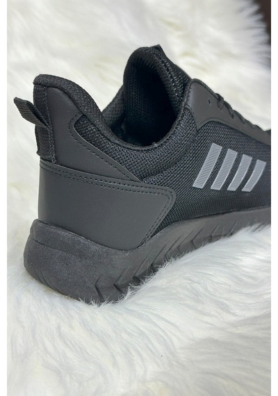 Günlük Erkek Sneaker Fileli Bağcıklı Rahat Esnek Dikiş Detaylı Yürüyüş Spor Ayakkabı 1453 Siyah-füme