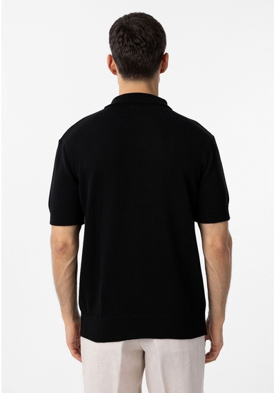 Antioch 100% Pamuk Polo Yaka Triko T-shirt Siyah