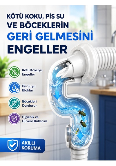 2 Adet Çekvalfli Adaptör Conta Ø50 Lavabo Gideri Koku Ve Böcek Önleyici Kolay Montaj Beyaz