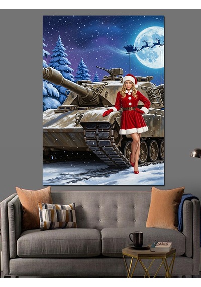 Ahşap Tablo Karda Tank Ve Kadın