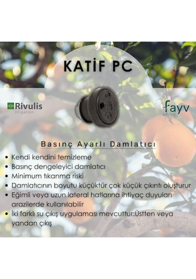 Rivulis Katif 2 Litre 1000 Adet Basınç Ayarlı Damlatıcı Meme