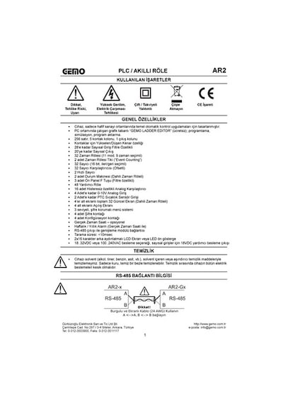 Gemo Ar2-A-8D Akıllı Röle /Plc(Ar2-A-230Vac-8D ,Ar2-A-24Vdc-8D)