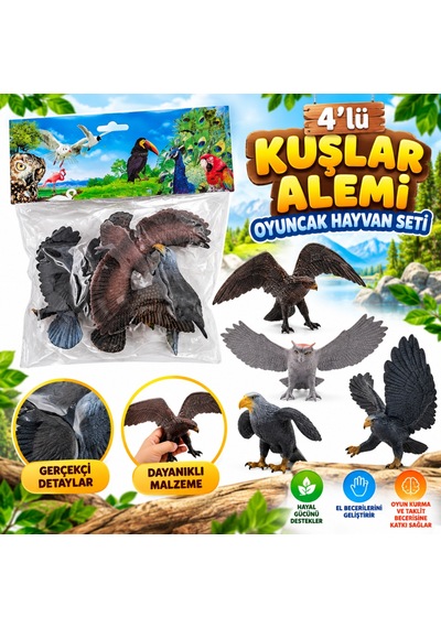 Dmn058-4 4lü Kuşlar Alemi Oyuncak Hayvan Seti