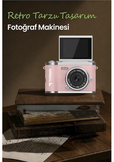 Mini Dijital Retro Kamera 48mp 8x Zoom Flip Ekranlı Selfie Video Vlog Kamerası Cmr51 Pembe