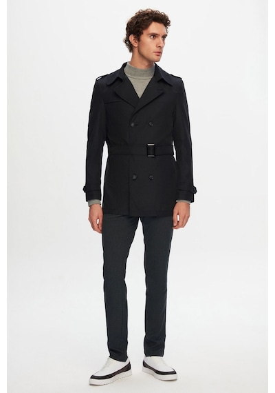 D's Damat Ds Damat Regular Fit Siyah Apoletli Beli Kemerli Pardösü/Trenckot 1HF08ORT00013 Siyah
