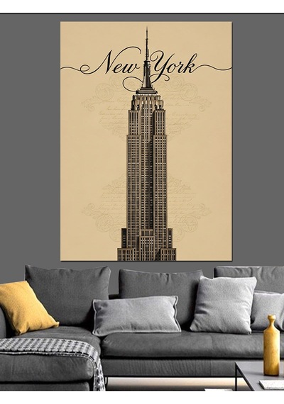 Ahşap Tablo New York Gökdelen Çizimi