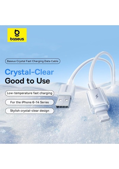 Crystal Usb-a To Lightning Hızlı Şarj Kablosu 2.4a, 1m, İphone Ve İpad Uyumlu, 480mbps Veri Aktarımı, Örgülü Dayanıklı Kablo, Beyaz