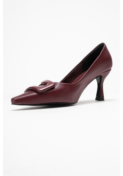 Luvishoes Luvi Shoes Astra Bordo Çizgili Tokalı Kadın Topuklu Ayakkabı Bordo