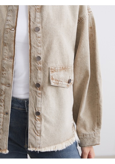 Lcw Vision Kahverengi Oversize Kadın Jean Gömlek Ceket