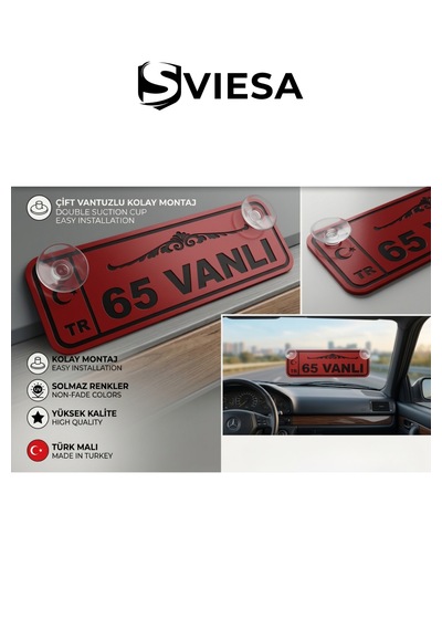 Vanlı Aksesuar Vantuzlu Araç Ön Cam Plakası - 65 Vanlı Şehir Yazısı Hediyelik Oto Aksesuar 1