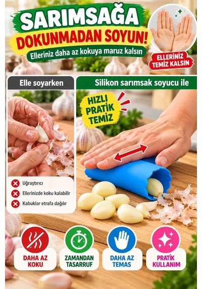 Silikon Sarımsak Soyucu Pratik Sarımsak Soyma Aparatı Esnek Mutfak Gereci Karışık Renk Gönderim Renkli